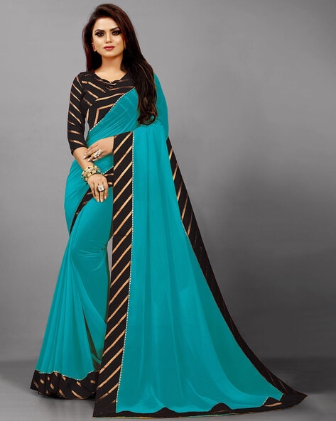 Heavy sky blue color Ready To Wear Saree at affordable rate – Joshindia