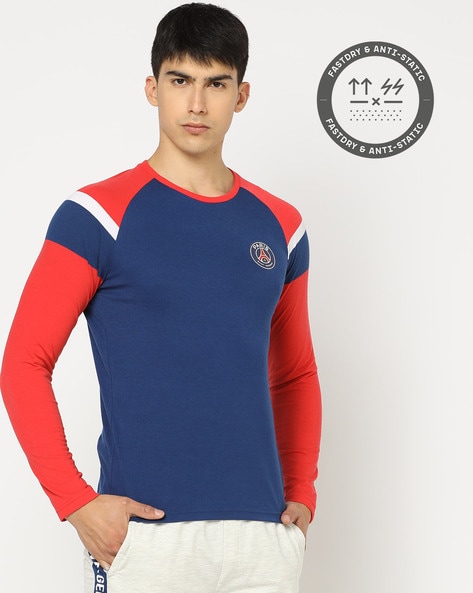 Men PSG Regular Fit Colourblock Full Sleeve T-Shirt