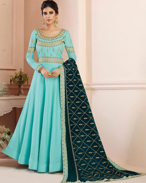 Embellished 3-Piece Semi-Stitched Dress Material Price in India