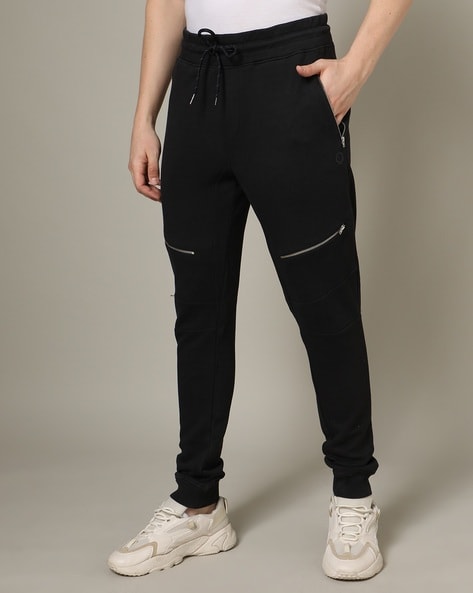 Black zipper cheap joggers