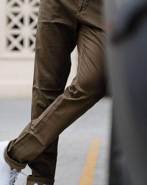Buy Gabardine Slim Fit Flat-Front Trousers Online | Ajio.com