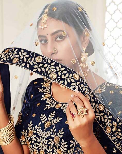 Navy Blue Color Banarasi Silk Designer Wedding Lehenga Choli -686085791