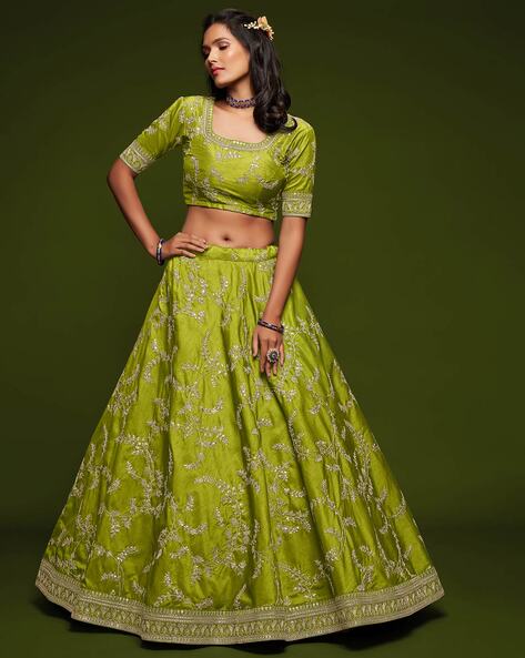 Sage Green Crystal Lehenga Set | Seema Gujral – KYNAH