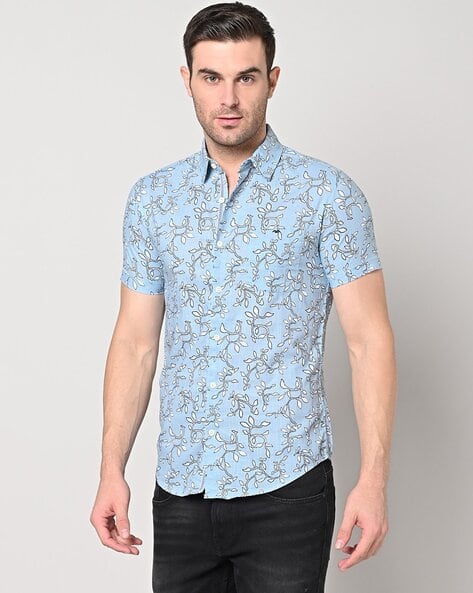 MUFTI Trellis Print Slim Fit Shirt with Patch Pocket