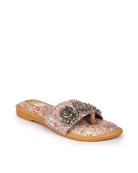 Women Ghungroo Embellished Slip On Flat Sandals