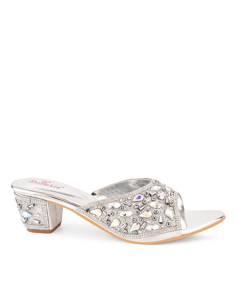 Silver Rhinestones Open Toe High Heels – Shoes Post