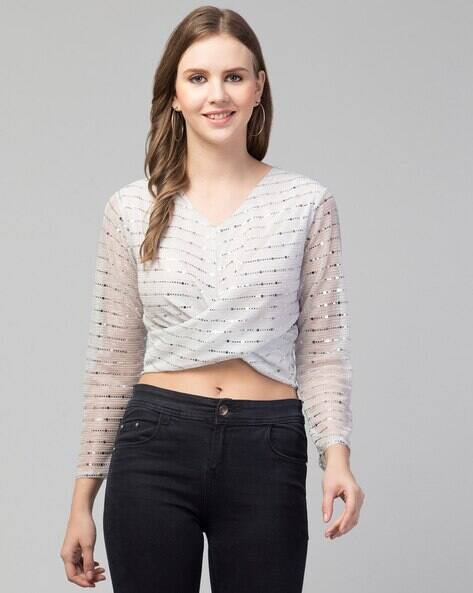 glitter v neck top