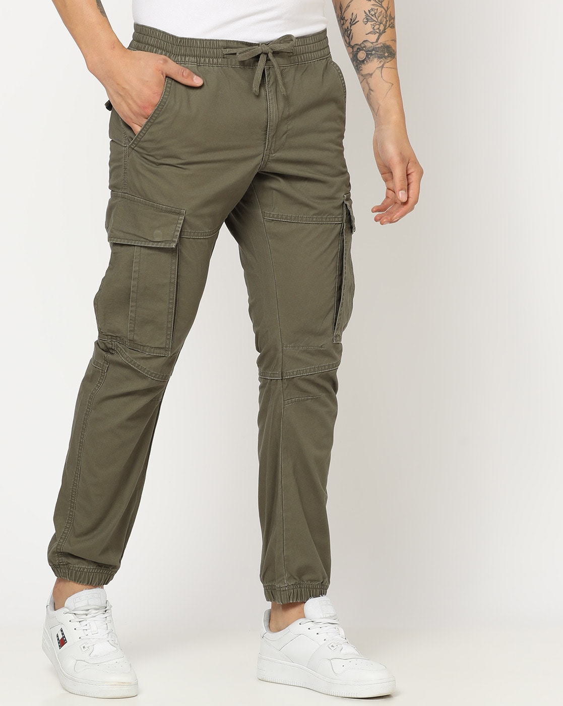 Skinny Fit Cargo Pants - Dark khaki green - Men