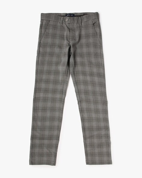 Checked Flat-Front Trousers