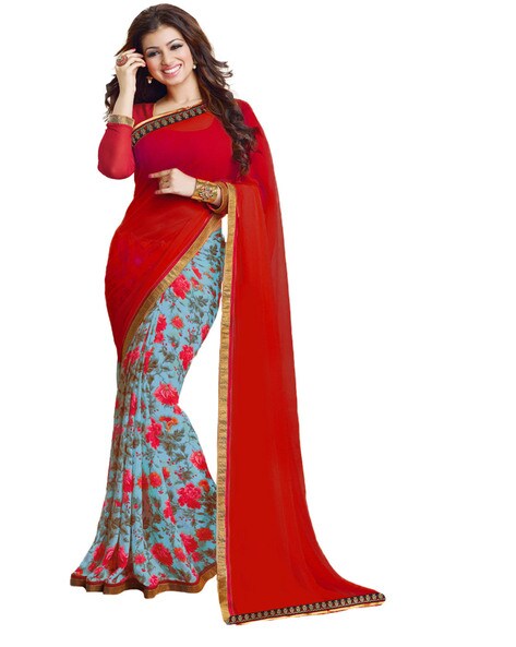 Buy Enchanting Art Silk Embroidered Work Half N Half Saree Online