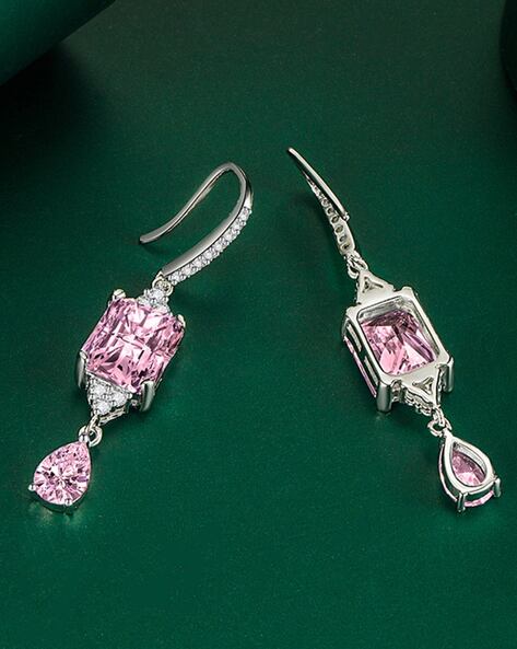 Emerald Cut Ruby Halo Cubic Zirconia Stud Earrings With Butterfly Fastening