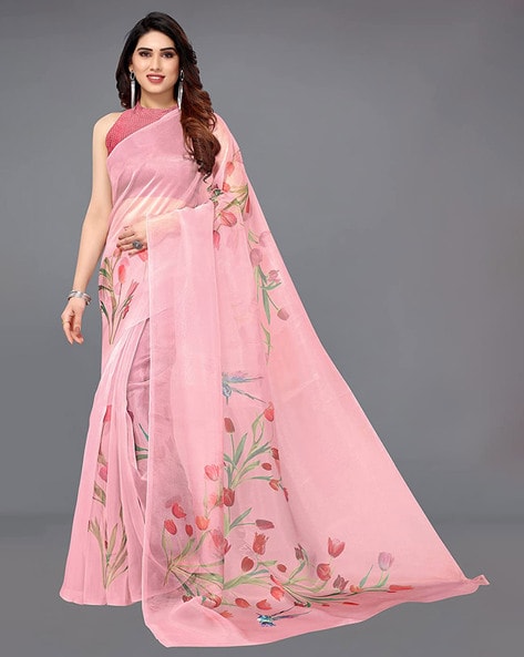 Shop Baby Pink Designer Saree In Soft Organza With Golden Embroidered  Border Online in USA – Pure Elegance