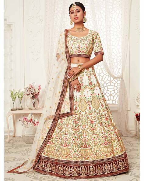 Shyam Narayan Prasad Brocade Lehenga And Zardozi Work Blouse Set | Green,  Zardozi, Brocade, Sweetheart, Tassel | Party wear lehenga, Half saree  lehenga, Half saree