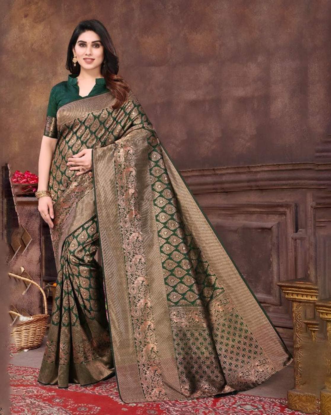 Buy Green Sarees for Women by FASHION BOOMS Online