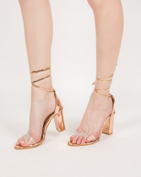 Gold open outlet toe chunky heels