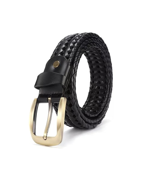 Slim braided leather belt