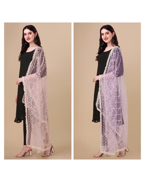 Pack of 2 Embroidered Dupattas with Tassels Price in India