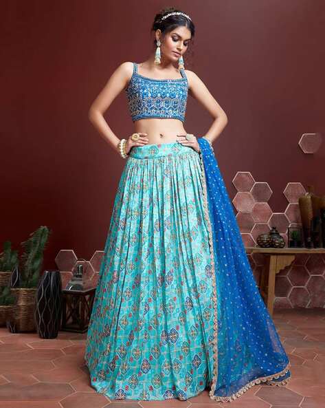 Shop Online Multi Colour Engagement Pure Silk Trendy Lehenga Choli : 263700  -