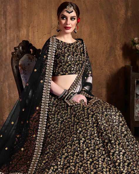 Buy Black Colour Leheriya Silk Embroidered Choli And Lehenga With Stone  Embroidered Dupatta by Designer PAYAL SINGHAL Online at Ogaan.com