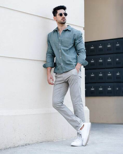 Super 120s Wool Gabardine Comfort-EZE Trouser in Medium Grey, Size 30
