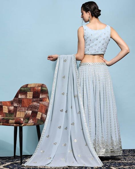 Embroidered Net Lehenga in Light Blue : LJA340