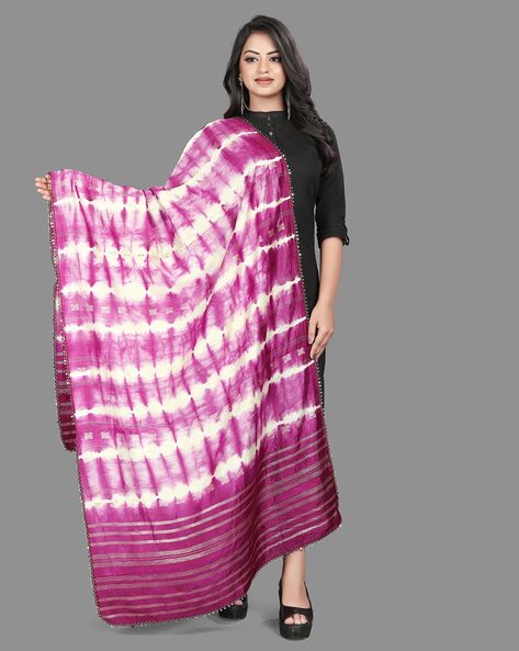 Tie & Dye Dupatta with Contrast Lace Border Price in India