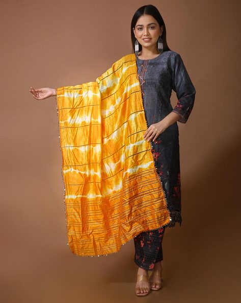 Striped Embellished Dupatta Price in India