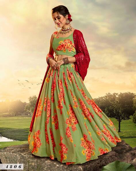 Yellow And Green Gota Patti Work Lehenga