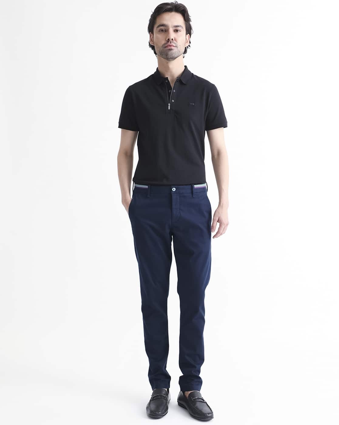 Men Slim Fit Flat-Front Trousers