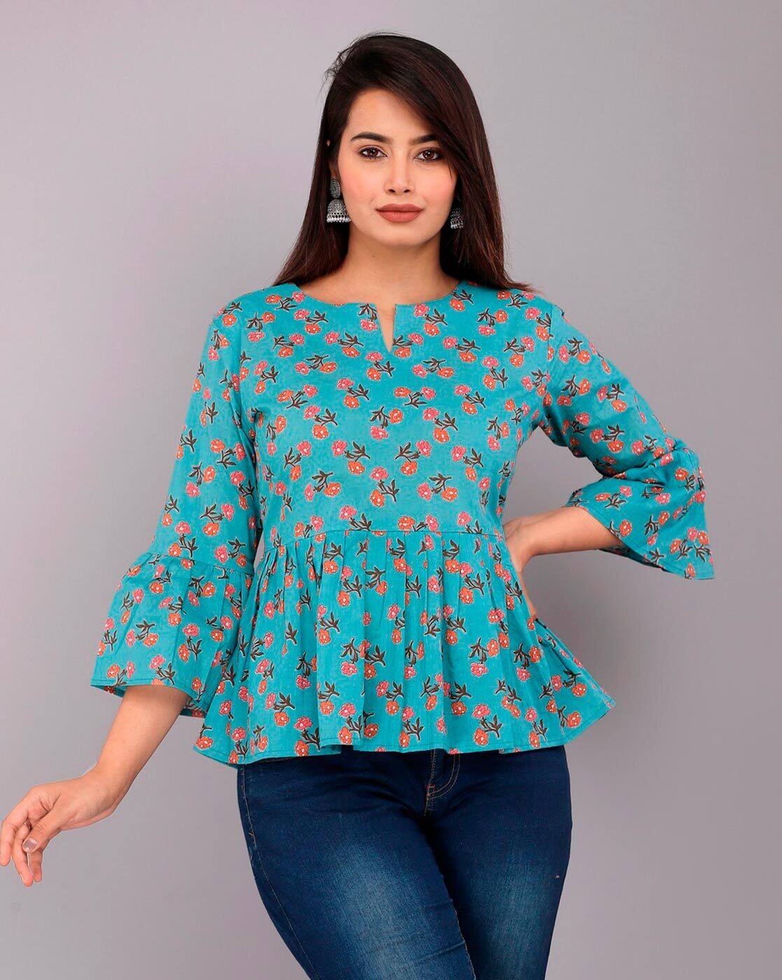 Buy Cholki Floral Print Peplum Top Online | Ajio.com