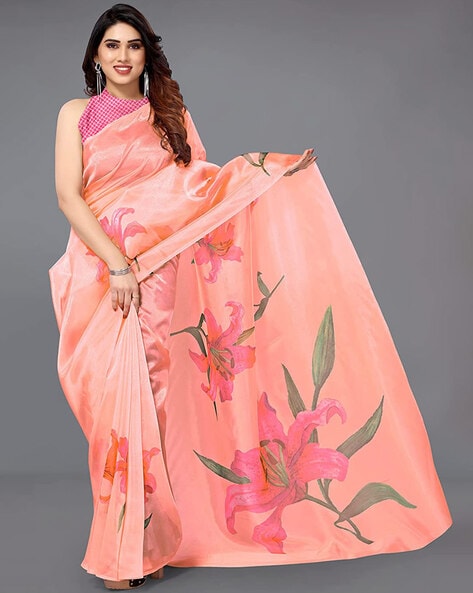 Organza Saree - Shop Peach Satin Organza Saree Online | Me99