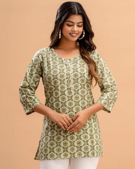 Party waer Straight Brown Boat Neck Dot Printed Cotton Kurti at Rs  580/piece in Jaipur