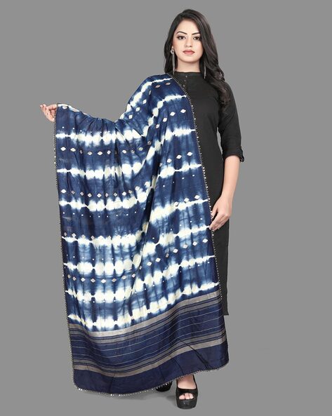 Tie & Dye Dupatta with Contrast Lace Border Price in India