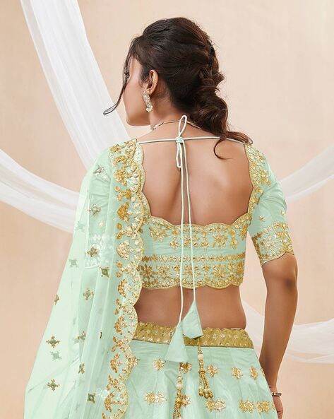 Buy Green Lehenga And Blouse Organza Silk Rhinestone Bridal Set For Women  by Pritika Vora Online at Aza Fashions.