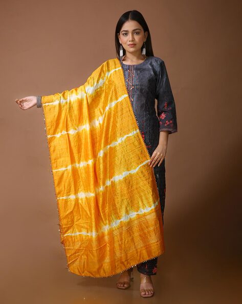 Striped Embellished Dupatta Price in India