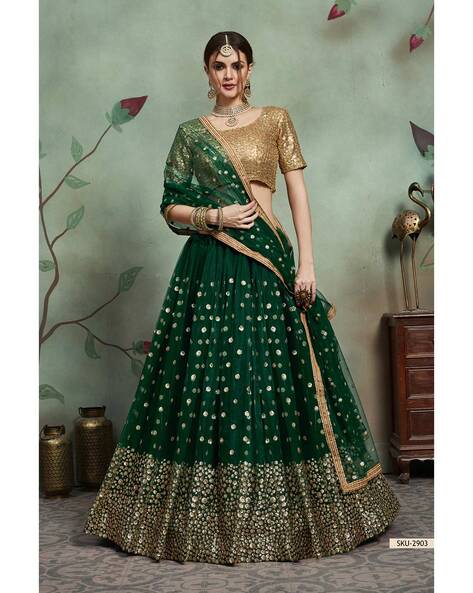 Buy This Wonderful Bottle Green Lehenga Suit With Heavy Work Online -  Vastrey 