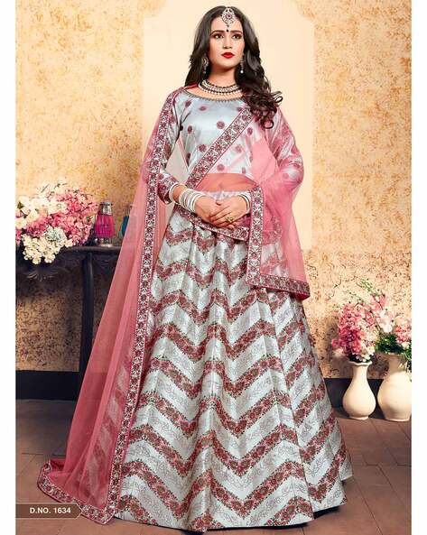 Gray With Pink Designer Floral Lehenga at Rs 5242 in Surat | ID: 23000105755