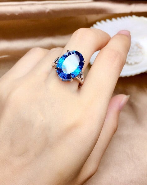 Princess Blue Diamond Engagement Ring 1.5 Carat Square Diamond Ring Unique  14K Two Tone Gold Engagement Ring - Camellia Jewelry