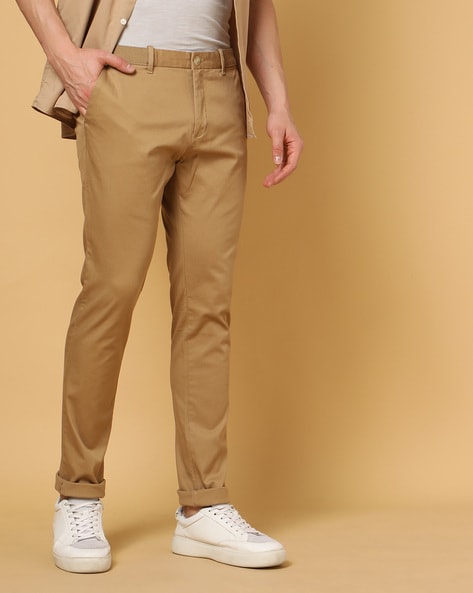 Buy INDIAN TERRAIN Khaki Mens 4 Pocket Solid Trousers | Shoppers Stop
