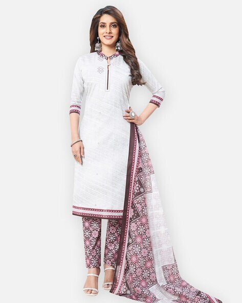 Buy Women'S White Semi Stitched Embroidered Cotton Dress Material  JNXANMK1008 Online at Low Prices in India - Paytmmall.com