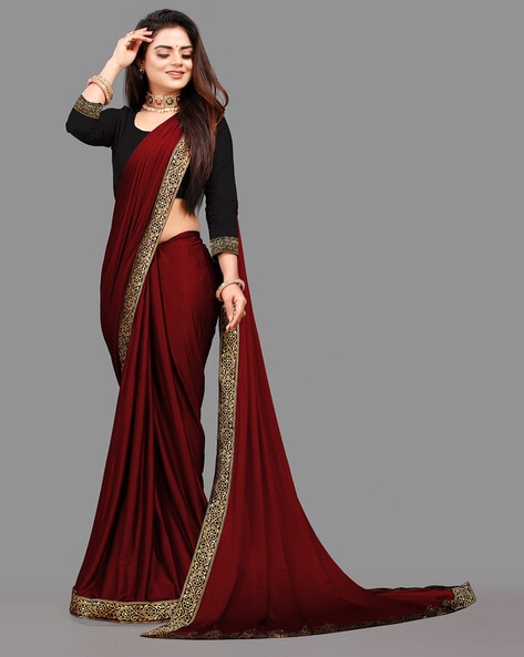 Buy online Women's Bordered Maroon Colored Saree With Blouse from ethnic  wear for Women by Pmd Fashion for ₹769 at 74% off | 2024 Limeroad.com