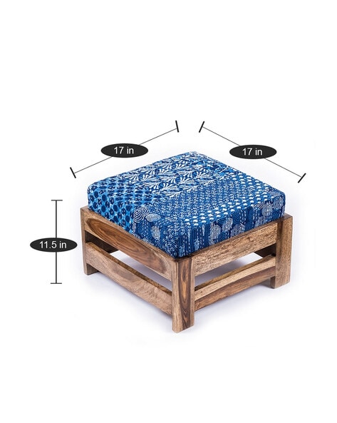 Buy IKIRIYA Amber Sheesham Wood Foot Stool with Indigo Patch Print, Color  Home & Kitchen