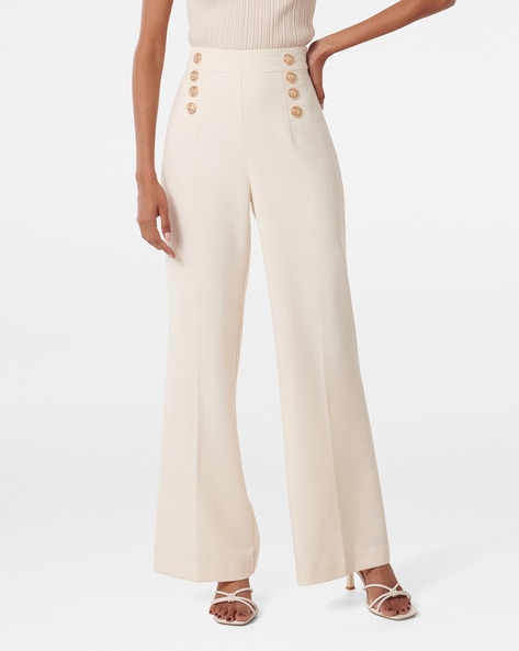 High Waisted Side Hem Split Tailored Cream Trousers | Zovey –  motelrocks-com-us