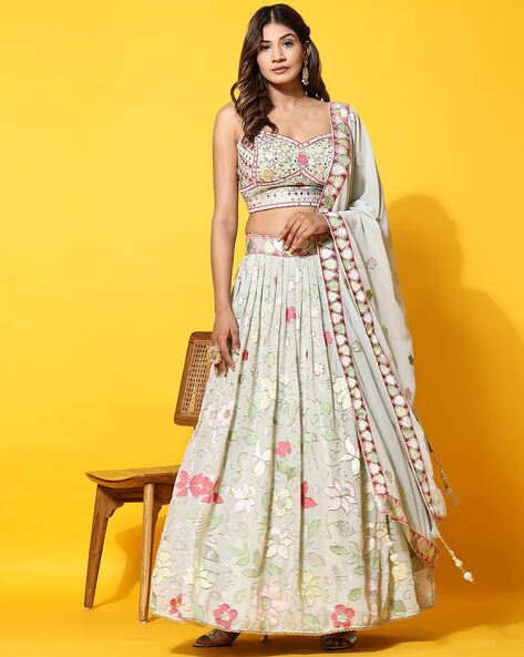 Buy Pink Lehenga And Blouse Cotton Mulmul Tiered Embellished Set For Women  by PREEVIN Online at Aza Fashions.