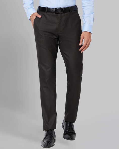 Buy Men Navy Slim Fit Solid Flat Front Formal Trousers Online - 739742 |  Louis Philippe
