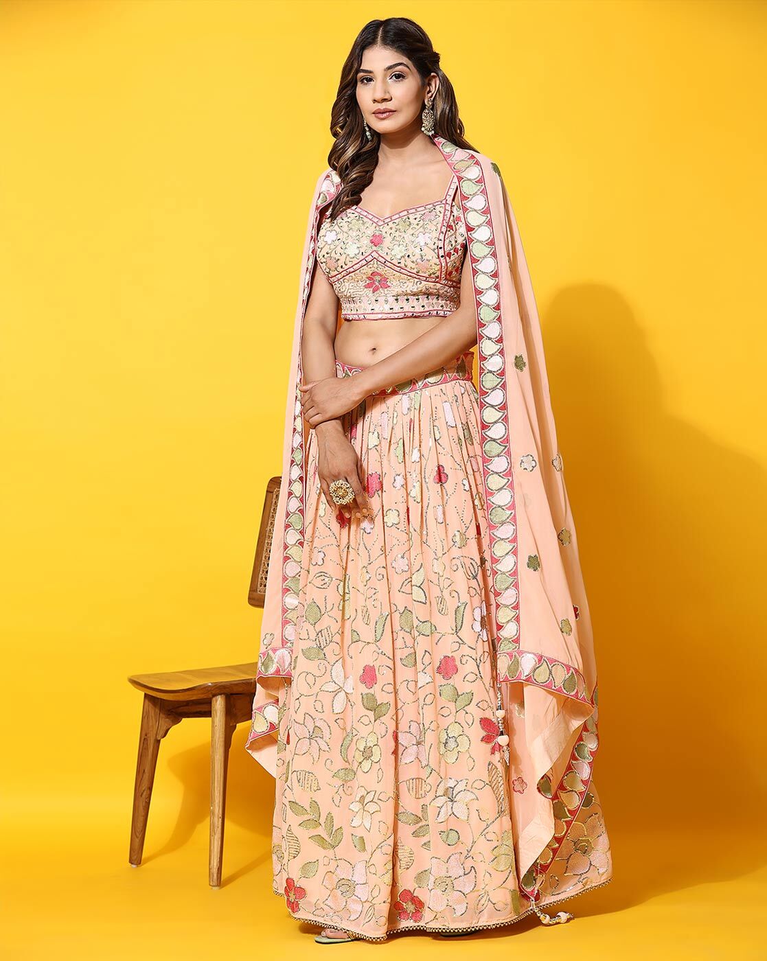 Peach Tie-Dye Lehenga Set with Choker Dupatta – shopnavaa