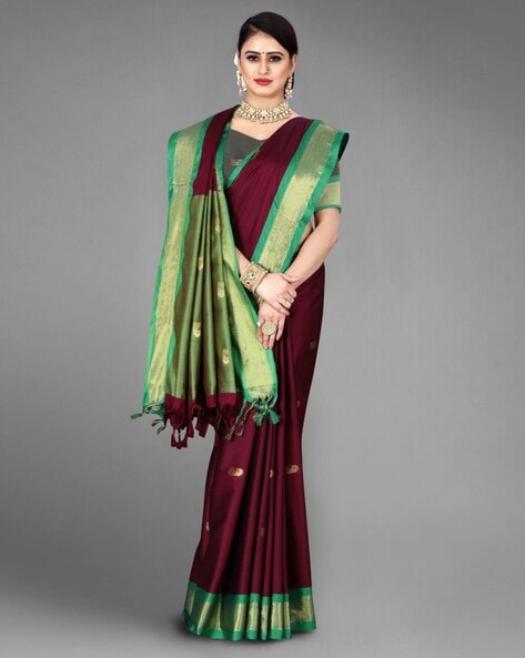 Buy Green & maroon Sarees for Women by Dwini Online | Ajio.com