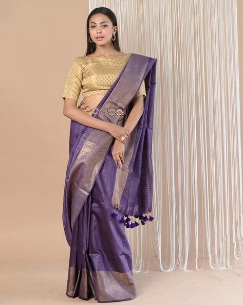 Lollipop Violet Silk Saree And Blouse Piece – paanericlothing