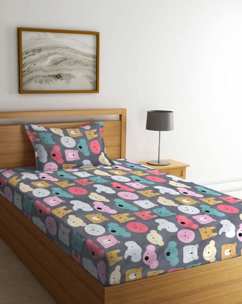 KLOTTHE 300 TC Printed Single Bedsheet with Pillow Cover