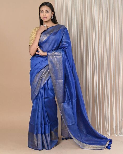 Buy Grey N Blue Tussar Silk Printed Work Saree After Six Wear Online at  Best Price | Cbazaar